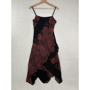 Eva Blue Slip Dress Sz 10 Black Pink Paisley Beaded Y2K Whimsygoth Fairy Tiered